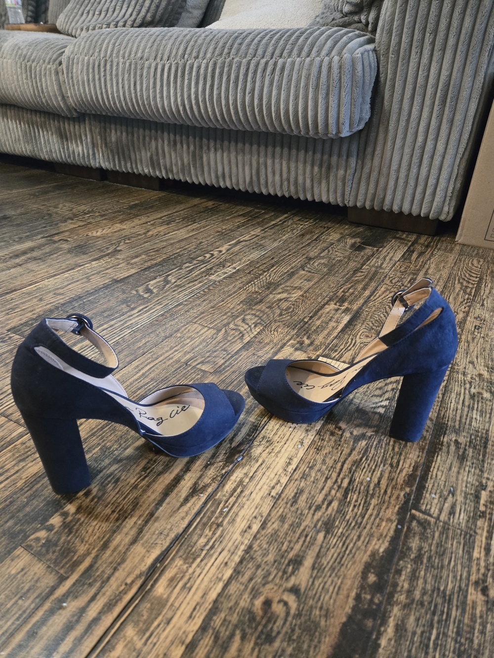 Women's Navy Suede Platform Block Heel Sandals with Ankle Strap - Picture 5 of 5